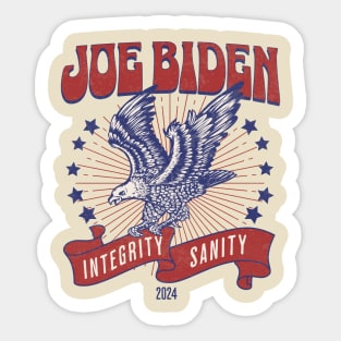 Joe Biden 2024 - Integrity, Sanity - Vintage American Eagle USA Flag Sticker